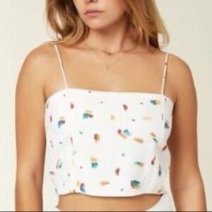 O'Neill White Yellow Blue Red Retro Dot Sleeveless Crop Top Small